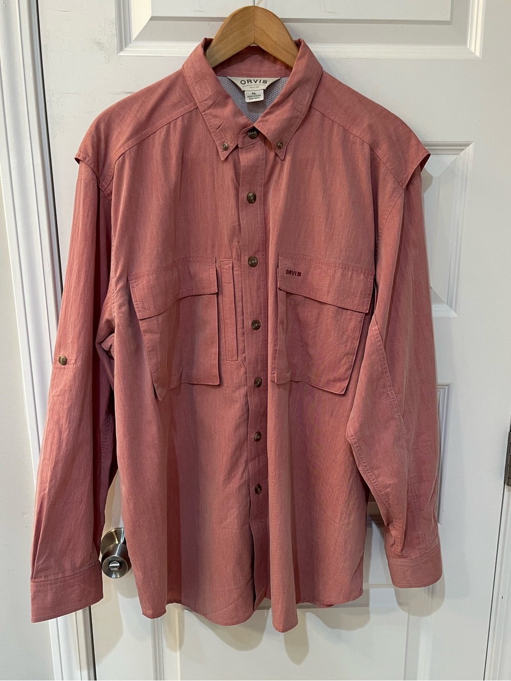 Vintage Orvis Open Air Caster Fishing Shirt Mens XL Faded Red Vented Roll Tab